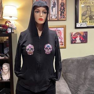 RARE vintage Lucky 13 Day of the Dead, Sugar Skull, hooded sweatshirt